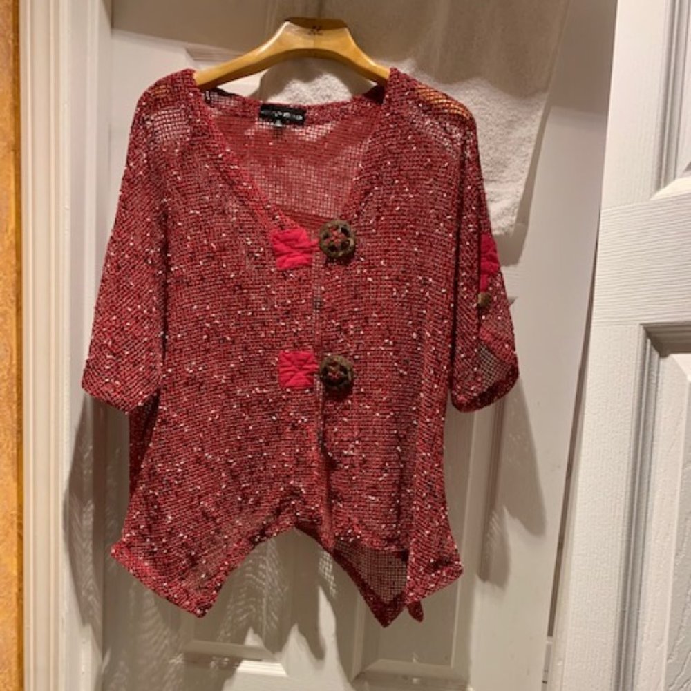 Unique lightweight RED BL WHI jacket/cover-up NWOT